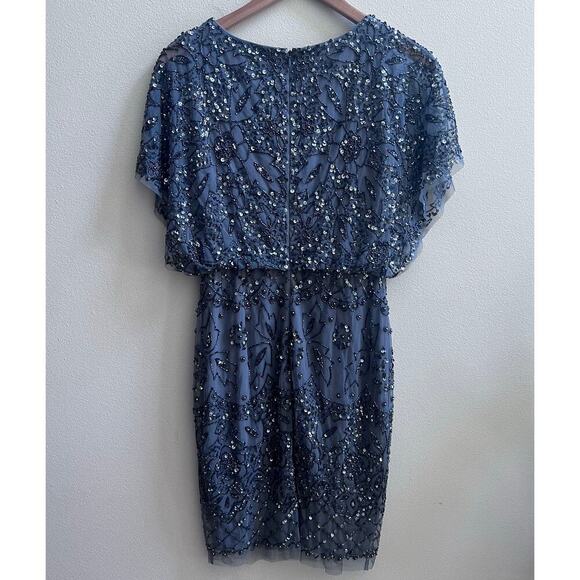 Adrianna Papell Beaded Mesh Blouson Sequin Embellishments Dress 0 Wedding Guest - Picture 4 of 13
